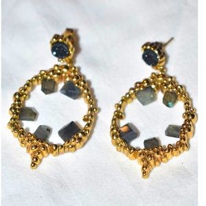 Black Stone Oval Earrings